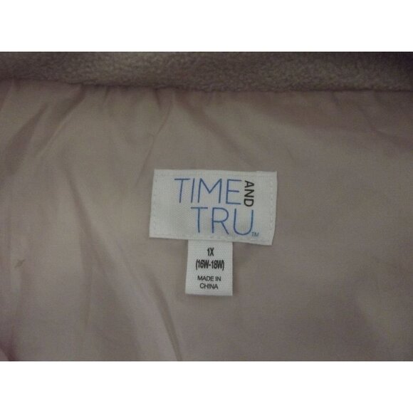 Time and Tru Puffer Jacket Womens 1X 16W 18W Solid Light Pink Zip Coat rem.hood - Picture 6 of 15